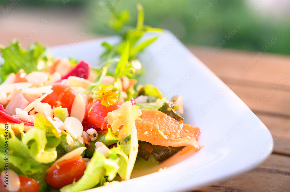 Diet menu, Healthy vegetable salad of fresh tomato, cucumber, onion, spinach. Diet menu, Healthy vegetable salad of fresh tomato, cucumber, onion, spinach.