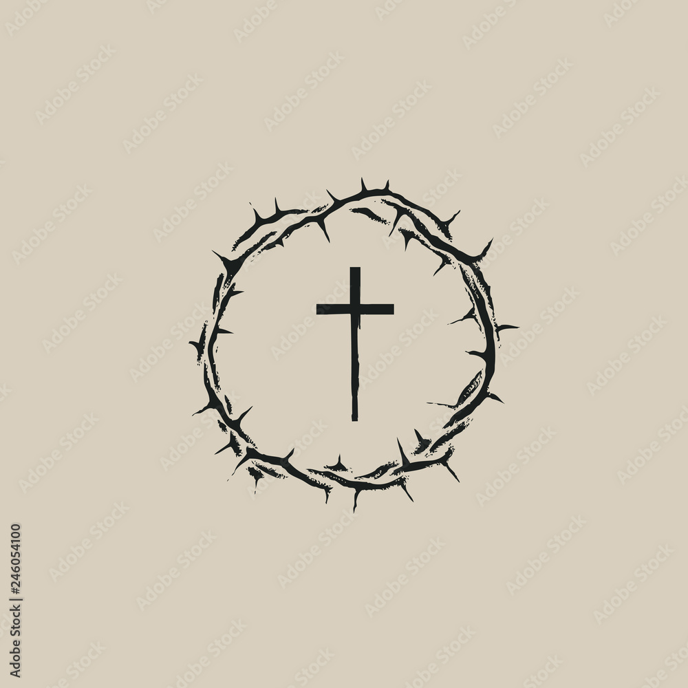Fototapeta premium Vector Easter banner with crown of thorns and cross.