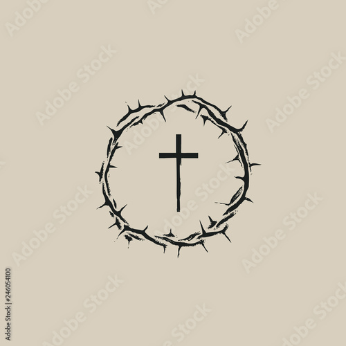 Foto Vector Easter banner with crown of thorns and cross.