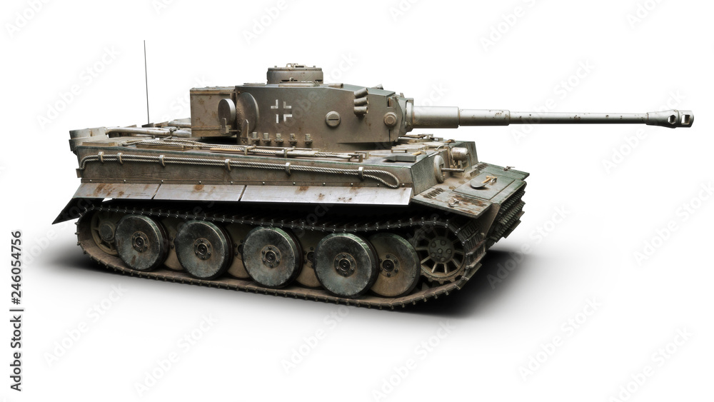 Vintage German World War 2 armored heavy combat tank on a white background. WWII 3d rendering 