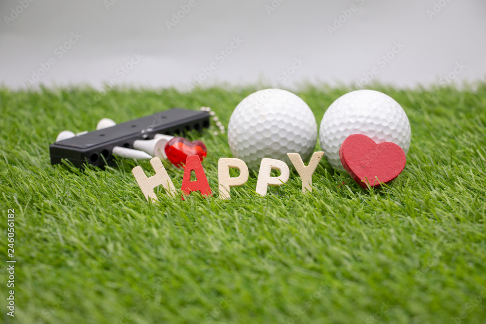 Naklejka premium Happy Valentine's Day to golfer with love and golf ball