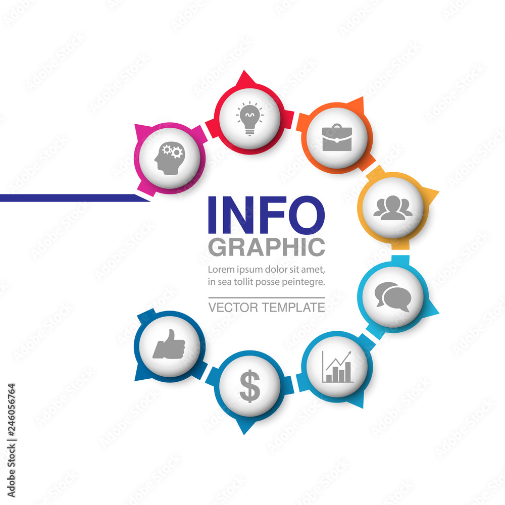 Vector infographic template for circular diagram, graph, presentation, chart, business concept with 8 options.