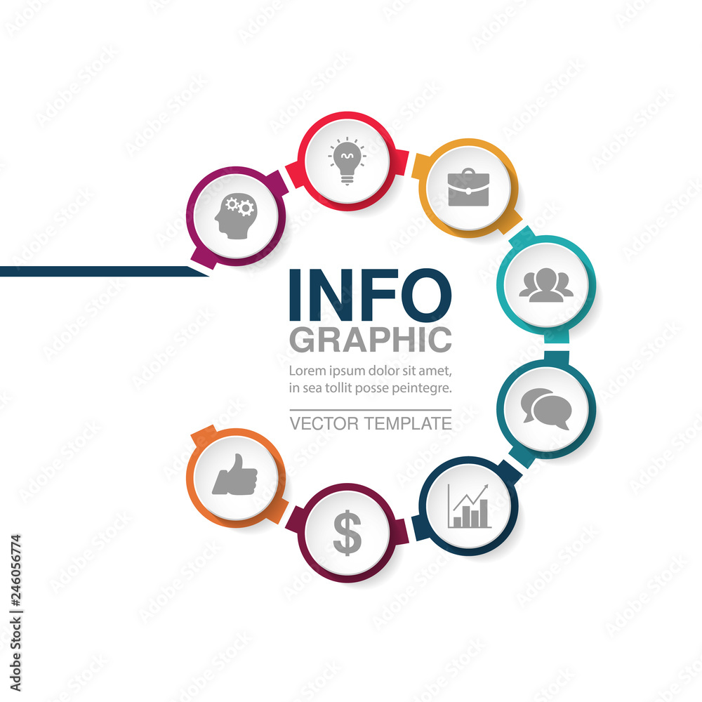 Vector infographic template for circular diagram, graph, presentation, chart, business concept with 8 options. Vector infographic template for circular diagram, graph, presentation, chart, business concept with 8 options.