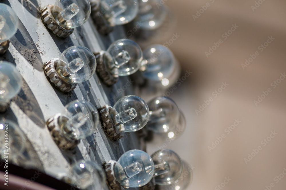 rows of light bulbs turned off