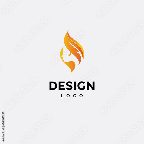 Vector logo design colorful, fire icon and woman