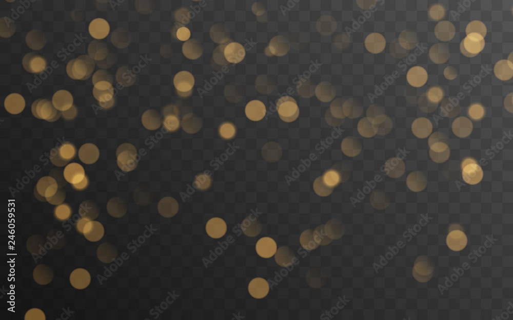 Abstract golden shining bokeh isolated on transparent background. Decoration or christmas background.