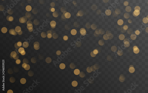 Abstract golden shining bokeh isolated on transparent background. Decoration or christmas background. photo