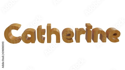 Catherine name in 3d decorative rendering with wooden texture