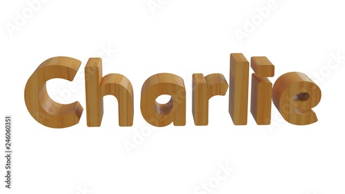 фотографія Charlie name in 3d decorative rendering with wooden texture