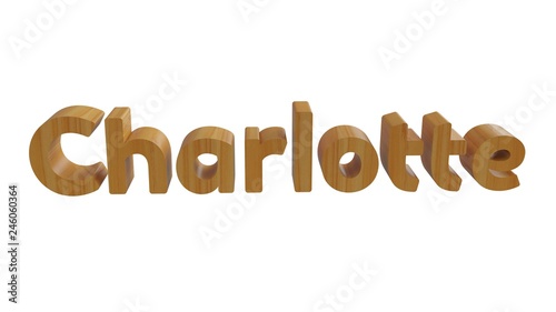 charlotte name in 3d decorative rendering with wooden texture