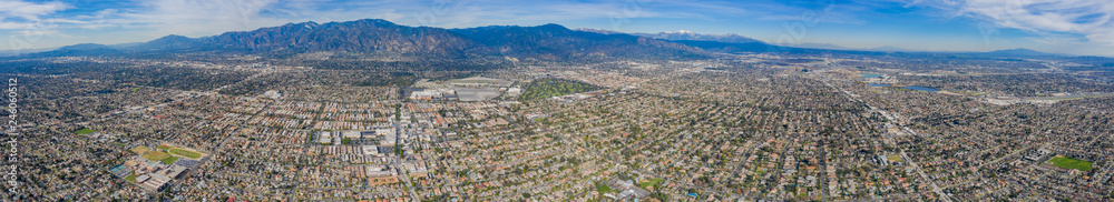 Aerial view of the San Gabriel Mountains and Arcadia area
