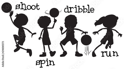 Set of silhouette basketball character