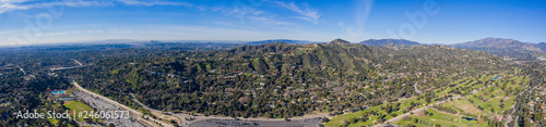 Aerial view of the  famous Brookside Golf   Country Club and Altadena area with Mountains