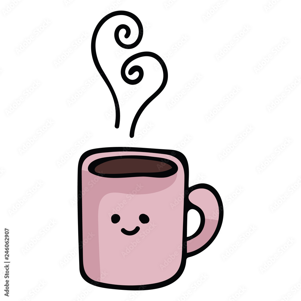 Kawaii coffee mug cartoon vector illustration motif set. Hand drawn hot  drink elements clipart for kitchen blog, food graphic, cafe restaurant web  buttons. Stock Vector | Adobe Stock