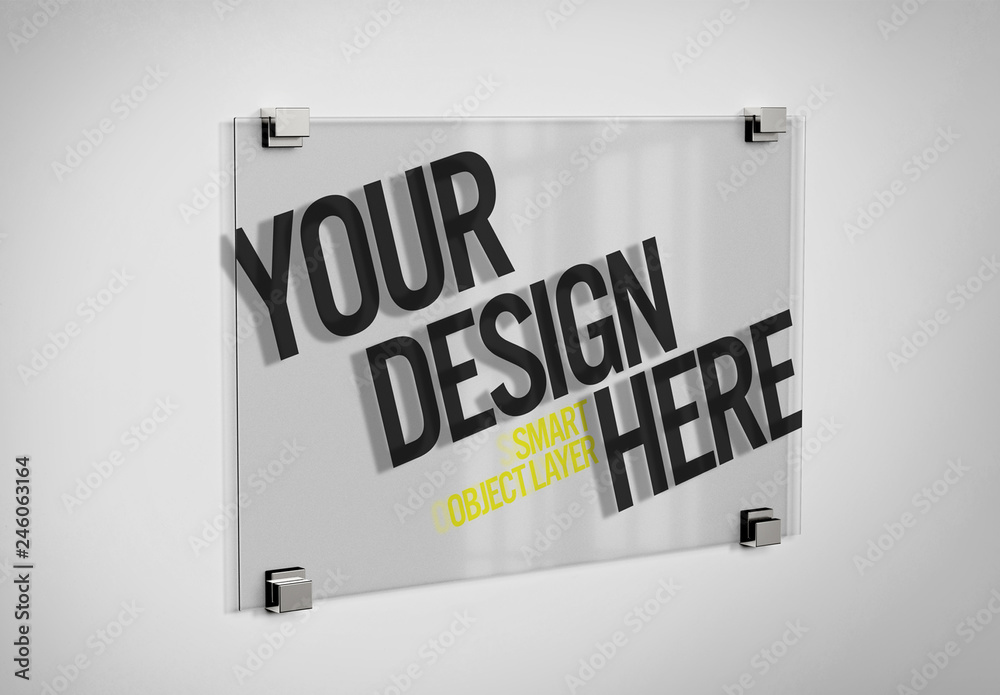 Glass Sign on Wall Mockup Stock Template | Adobe Stock