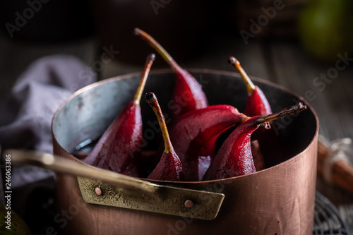 Tasty mulled wine with pears and spices