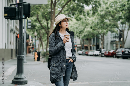 girl in straw hat hold coffee relaxing palo alto