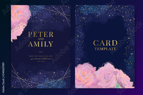 Wedding Invitation, floral invite thank you, rsvp modern card Design in Star light decorative Vector elegant rustic template