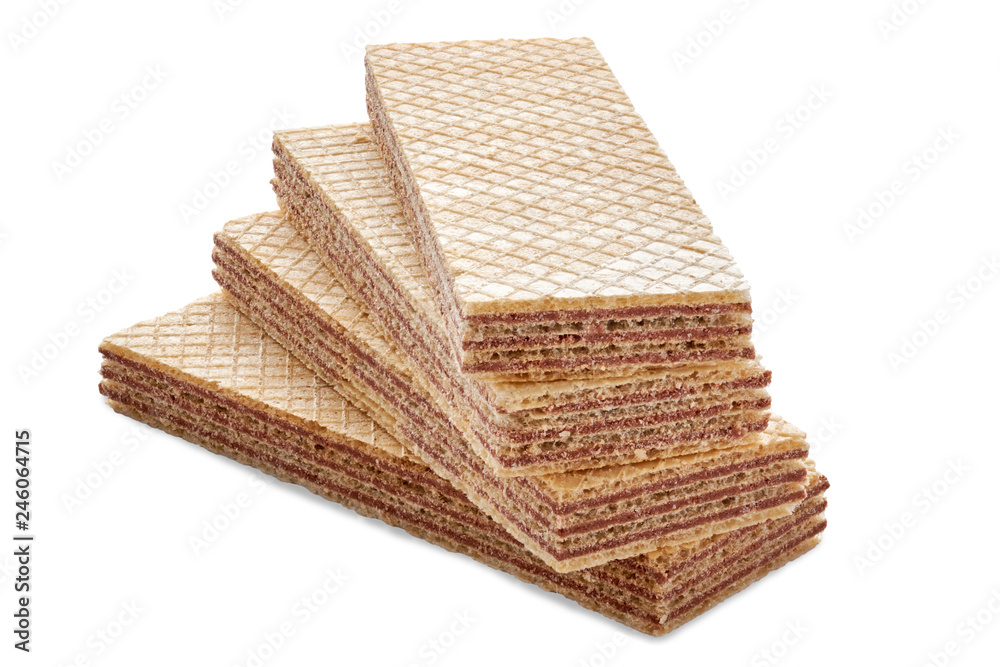 Pile of rectangle shaped wafer biscuits isolated on white Pile of rectangle shaped wafer biscuits isolated on white