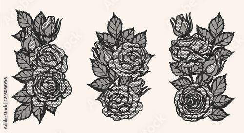  Rose lace ornament vector by hand drawing.Beautiful flower on brown background.Blaze rose vector art highly detailed in line art style.Flower tattoo for paint or pattern. 