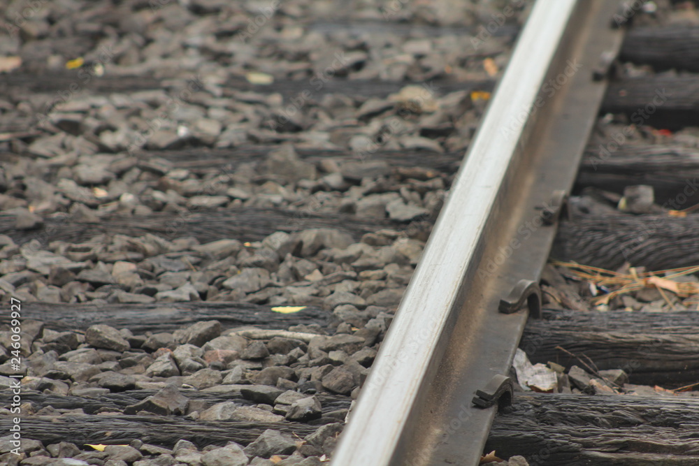 Train tracks close up photography