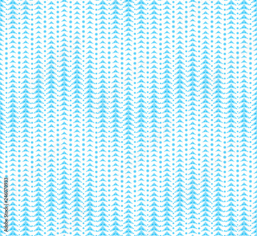 Blue abstract seamless pattern on white background. Has the shape of a wave. Consists of geometric shapes. Useful as design element for texture and artistic compositions.