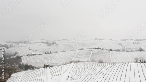 aerial video of Vineyard in winter time with snow photo