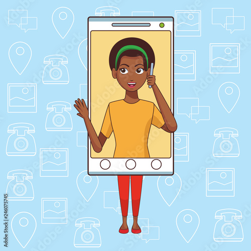 young woman calling cartoon