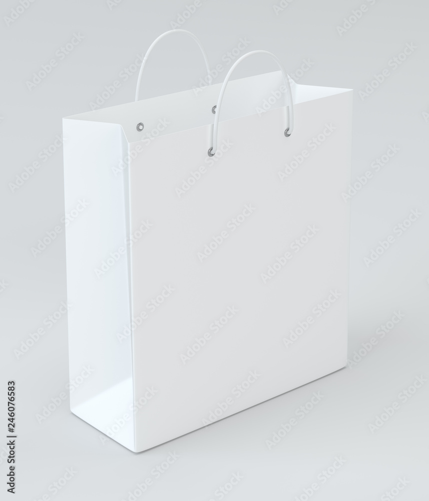 close up of a white paper bag on white background with clipping path. 3d rendering. close up of a white paper bag on white background with clipping path. 3d rendering.