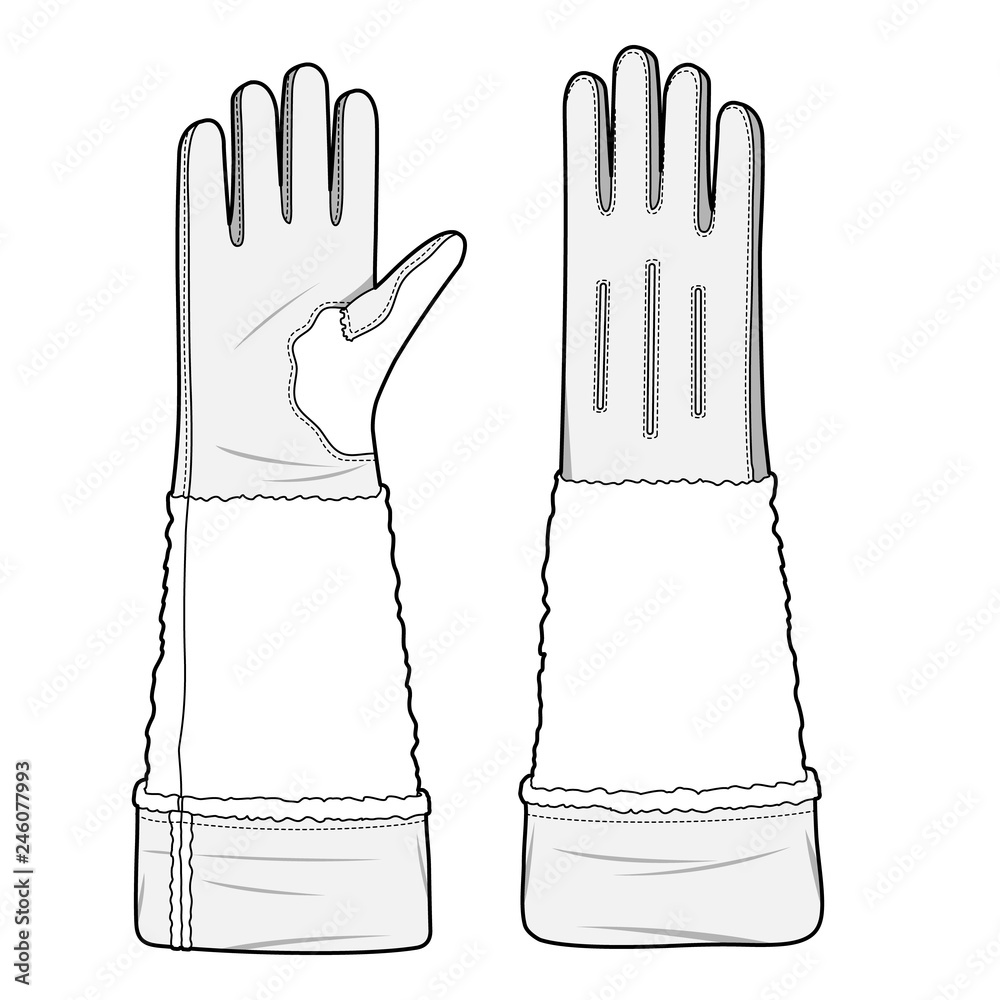 Gloves Fashion flat technical drawing vector template Stock Vector ...