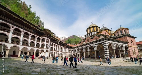 Amazing monastery in the mountains of Rila, symbol of Bulgaria, venerated by Orthodox Christians, UNESCO World Heritage Site, place of pilgrimage in Rila 