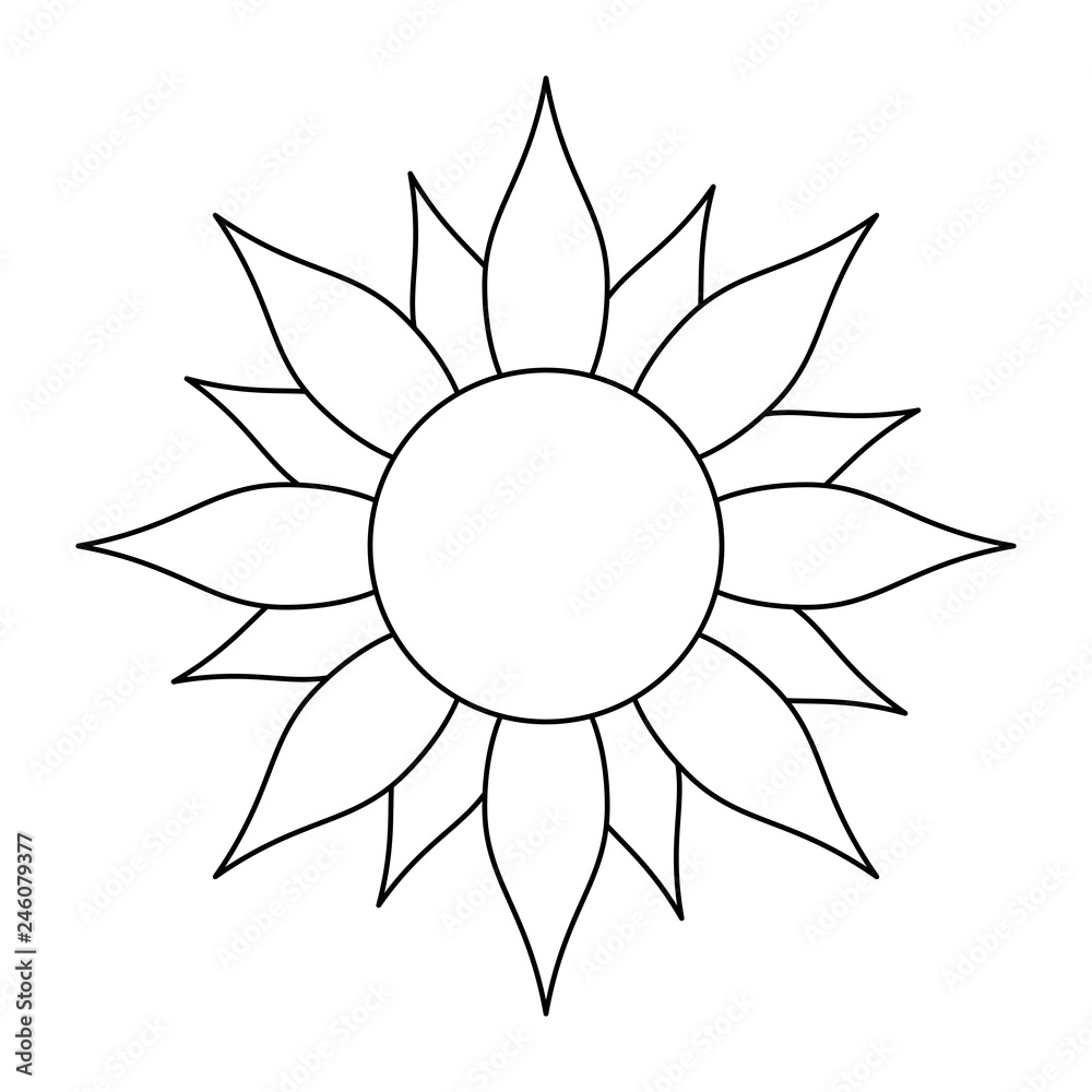 Sun cartoon symbol black and white
