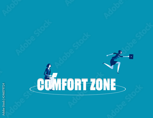 Business person jumping out comfort zone. Concept business vector, Outside, Freedom, Exit