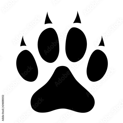 Black dog paw print icon isolated on white background.