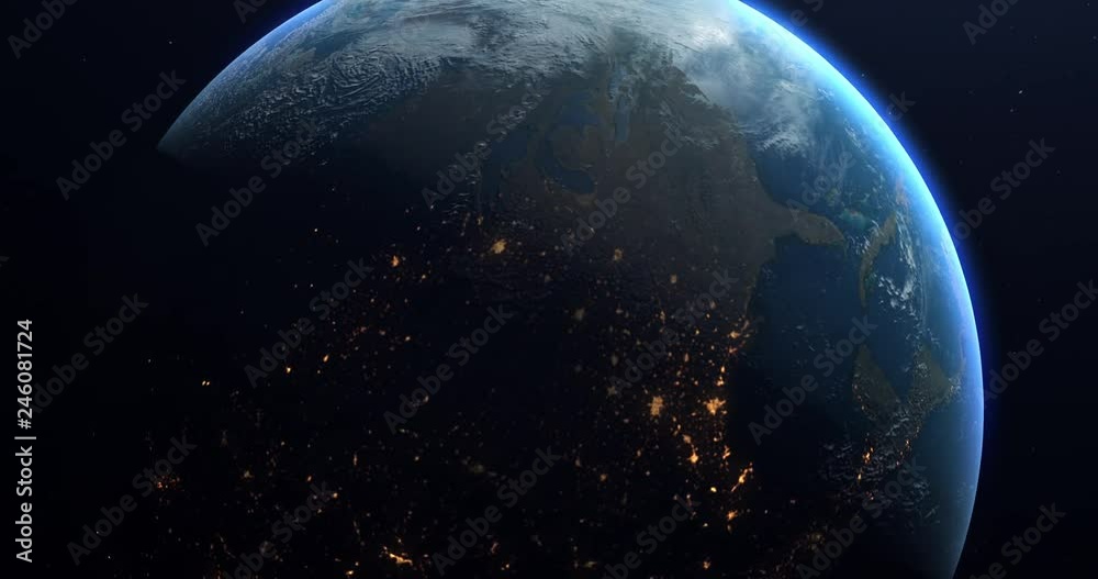 A slow rotation of the Earth, as it moves from day to night. Earth ...