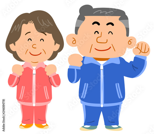 スポーツウェアを着たシニアの夫婦
