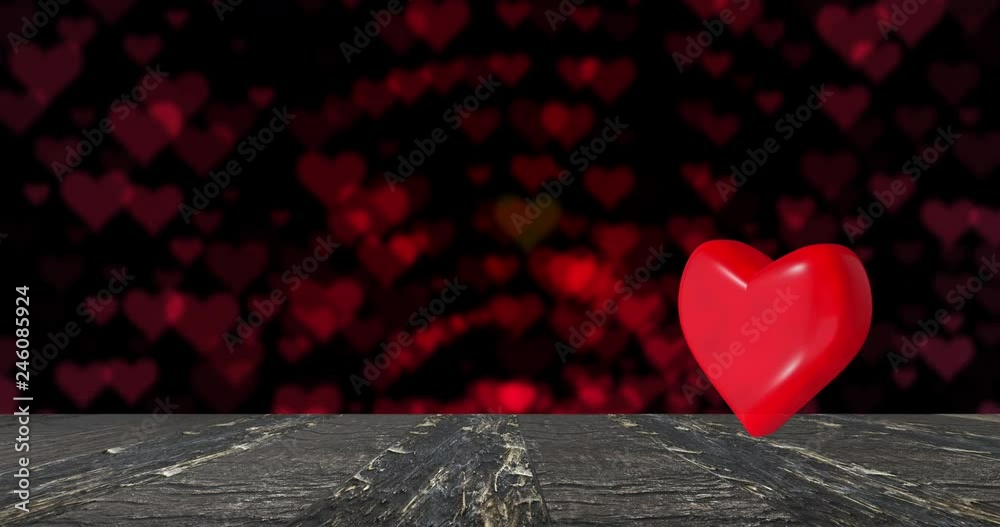 Red heart on the wood floor with red heart shape background, VDO about valentine's day for put a text, logo, advertising, backdrop or background.
