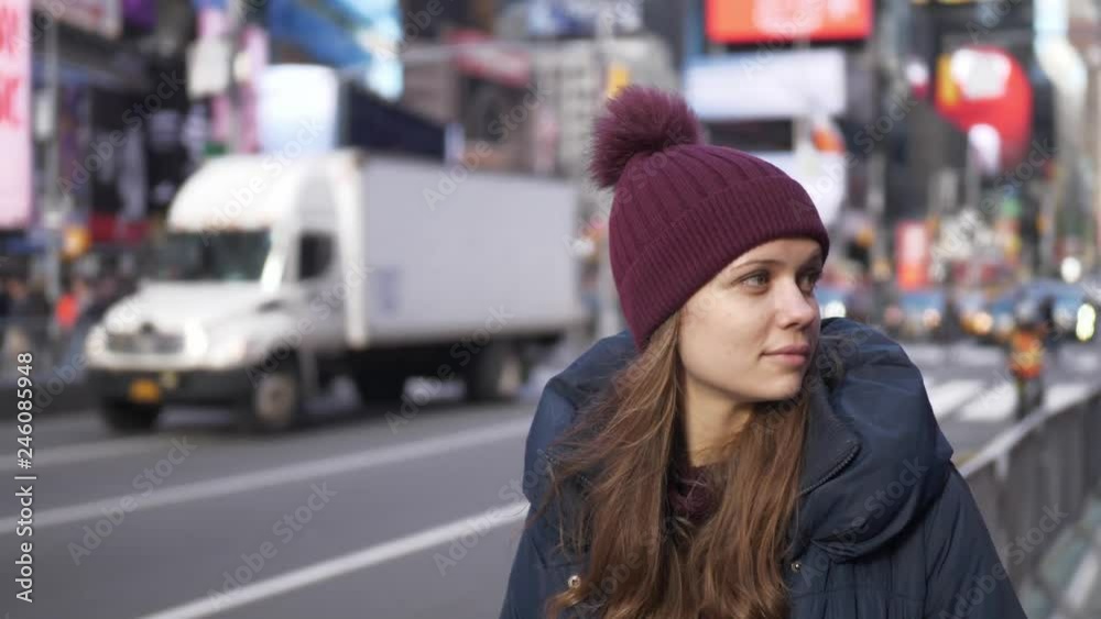Young beautiful woman in the streets of New York for sightseeing Young beautiful woman in the streets of New York for sightseeing
