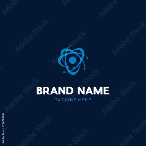 Atom Technology Logo, Abstract Atom particle logo design vector illustration. Atom particle suitable for science and technology company logos