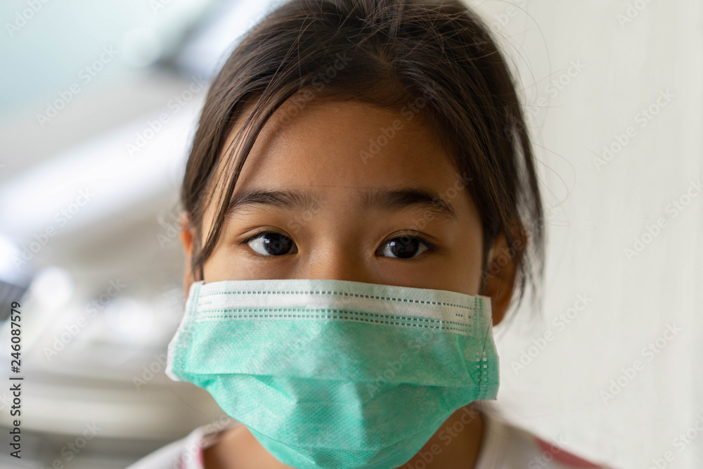 Close up face Asian child girl wear Protective mask Dust Close up face Asian child girl wear Protective mask Dust