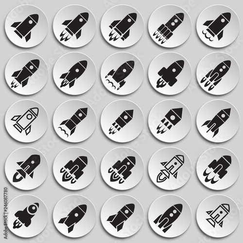 Rocket icons set on plates background for graphic and web design, Modern simple vector sign. Internet concept. Trendy symbol for website design web button or mobile app