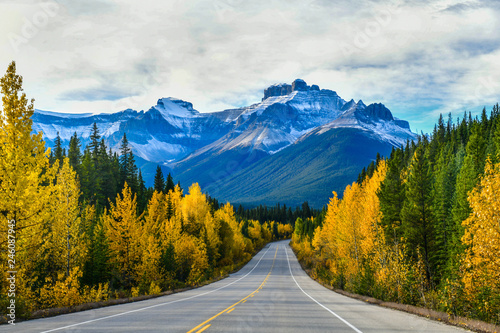 Fotografie The road 93 beautiful Icefield Parkway in Autumn Jasper National park,Canada