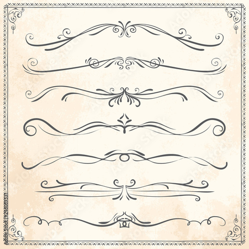 Hand drawn line border frame vector design elements set on paper background