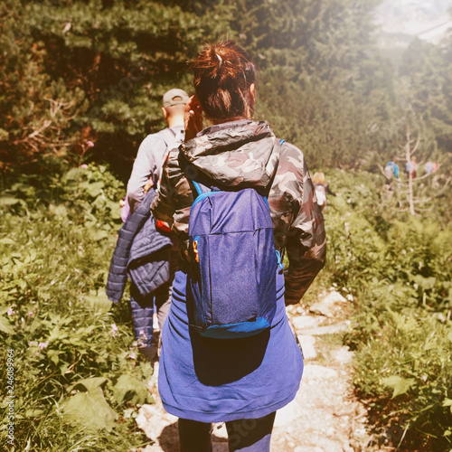 Group traveler backpack walking forest Travel backpacking lifestyle
