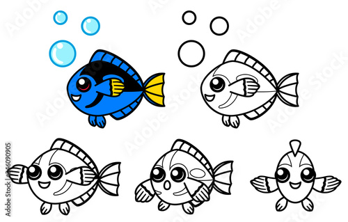 blue tang line color cartoon