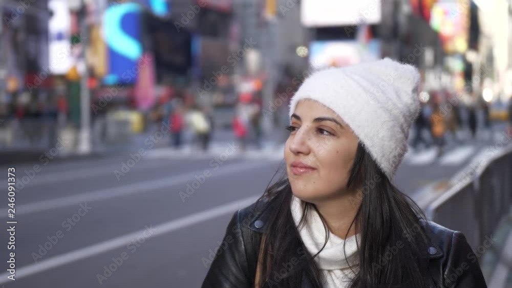 Young beautiful woman in the streets of New York for sightseeing Young beautiful woman in the streets of New York for sightseeing