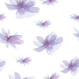 violet flowers pattern, watercolor seamless pattern, violet flowers, hand-drawn, isolated on white background