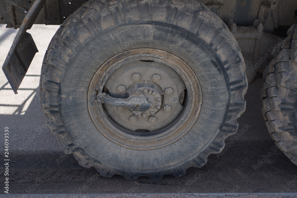 big gray wheel on a lorry