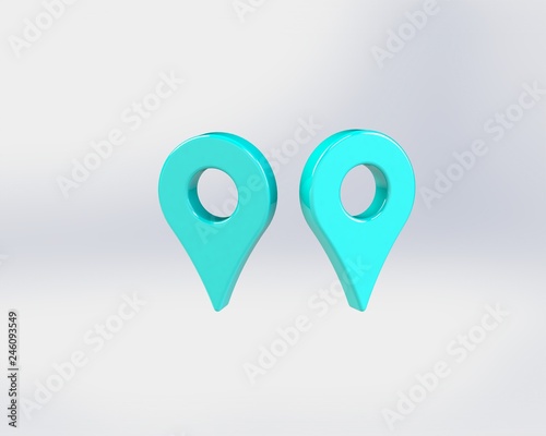 LOCATION pin glossy blue arrow. The concept of tagging a sign landmark needle tip to create a route search. Isolated on white background 3D rendering 3D.