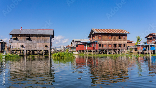 traditional homes on stilts in fishing and workshop villages on Inle Lake, Myanmar 